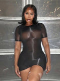 Wild See Through Dress Women Hottie Fashion Short Sleeve Stretch Skinny Coquette Midnight Street Party Club Bodycon