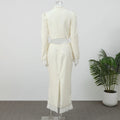 White Ruffle Stand Collar Peplum Skirt Set Romantic High Neck Long Sleeve Slim Co-ord 2026 Spring Wedding Dating Party Outfit