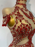 Women Sexy See Through Crystal Bodysuits Luxury Birthday Dancer Stage Performance Wear Mesh Sparkly Rhinestone Nightclub Outfit