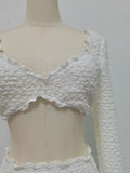 White Spliced Fungus Two Piece Set Female V Neck Long Sleeve Vest Beach Vacation Women's Skirt Sets Summer Fashion