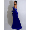 Luxury Woman Evening Dress Sparkle Heartbeat Velvet Diamonds Maxi Dress Gown Celebrities Outfits With Rhinestones Glove