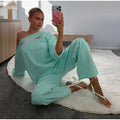Solid Women Loose Pants Set Letter Print Off Shoulder Long Sleeve Sweatshirt Wide Leg Trousers Chic Casual Loungewear Suit 2026