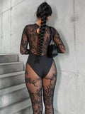 Sexy Hipster Jumpsuit Women Jacquard Coquette Patchwork Skinny Stretch Midnight Club Activity Button Workout Overalls