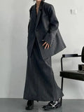 Temperament Two Piece Sets For Women Notched Collar Long Sleeve Spliced Button Blazer Straight Skirts Female New