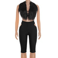 Furry Sexy 2 Piece Set Women Tracksuit Backless Tank Tops+High Waist Hollow Bike Shorts Nightclub Matching Outfits