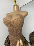 Sexy Diamond Feather Shining Mini Dress Strapless For Women Luxury Birthday Celebrity Evening Gown Performance Wear