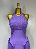 Women Sexy Sleeveless Halter Tassel Bodycon Bandage Dress Purple Black Elegant Evening Party Nightclub Birthday Prom Dress