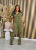 Sexy Deep V-neck Party Woman Jumpsuits Zipper Pocket Turn Down Collar Skinny Night Club Outfits One Piece Jumpsuit