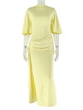 Sexy Split Dress Women Y2K Belt Ribbon Patchwork Backless Short Sleeve Classic Evening Birthday Party Elegant Bodycon