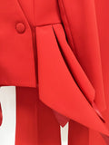 Red V-Neck Irregular High Waisted Blazer Suit Jacket High Waisted Long Pants Set Formal Women'S Two-Piece Set