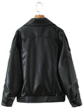 French Retro Pu Leather Jacket for Women Stand Collar Long Sleeve Patchwork Button Temperament Loose Coat Female