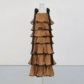 Hit Color Ruffles Cake Maxi Dress for Women Square Collar Off The Shoulder Spliced Bow Evening Temperament Dresses Female