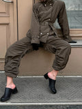 Casual Daily Wear Coffee Trench Coat for Women Stand Collar Buttons Design Belt Accent Oversized for Street Style
