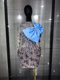 Women Long Sleeve Sexy Mesh Sparkly Crystal Big Bow Bodycon Mini Dress Elegant Evening Party Celebrate Fashion Cocktail Outfit