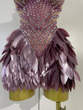 Sparkly Diamonds Leaf Sexy Mesh See Through Strapless Bodycon Dress Luxury Birthday Evening Party Outfit Nightclub Stage Costume