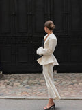 Women 2026 Spring Summer Blazer Two Piece Deep V Neck Peplum Waist Button Top Mermaid Long Skirt Commute Matching Set