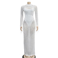 Women Rhinestone Dress with Bodysuit 2 Piece Set Sexy See Through Hot Drilling Evening Gowns Birthday Bodycon Party Dress