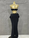 Women Sexy Strap Florlas 2 Pieces Bodycon Long Bandage Dress Nightclub Party Bar Singer Celebrate Birthday Outfit