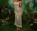 Solid Slimming Fashion Dresses for Women Strapless Sleeveless Patchwork Sequins Midi Split Dress Female Clothing