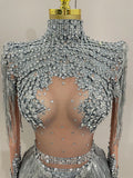 Women Sparkly Rhinestone Sequin Tassel Stretch Bodysuits 2025 New Arrival Birthday Party Nightclub Dj Stage Performance Costume