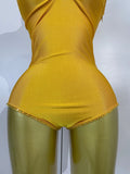 Women Sexy Gold Stretch Bodysuit Sparkly Rhinestone Birthday Party Nightclub Bar Dancer DJ Performance Photoshoot Stage Costume