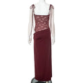 Spring Lace Long Dress Women's Solid Spaghetti Straps Backless See Through Long Dress Sexy High Waist Vintage Dresses