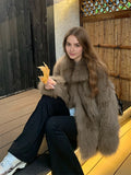 Women's Faux Fox Fur Coat Long Sleeve Lapel Collar Fluffy Thick Warm Short Mid Fall Winter Daily Street Fashion Outerwear 2026