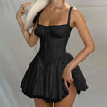 Elegant Lace Corset Casual White Short Ballet Dress Square Collar A-line Bandage Mini Dresses Sweet Y2K Black 2025 Summer New In
