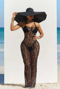 Women's Swimsuit Coverup Crochet Bikini Cover Ups Hollow Out Net Halter Sleeveless Swimwear for Beach 3 Pieces Long Dress