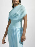 Patchwork Shawl Bodycon Party Maxi Dresses for Women O Neck Short Sleeve High Waist Evening Temperament Folds Dress Female
