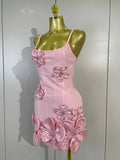 Elegant Chic 3D Beaded Flower Spaghetti Strap Short Bodycon Bandage Dress Luxury Party Prom Gown Birthday Wedding Guest Dresses