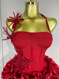 Fashion Cocktail Elegant Luxury Birthday Party Red Black Bandage Outfit Women Sexy Halter Prom Gown Celebrity Club Two Piece Set