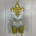 2026 New Sexy Nightclub Bar DJ Performance Dancer Stage Costume Sparkly Rhinestones Feathers Tassels Mesh See Through Bodysuits