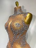 Women Sexy See Through Crystal Bodysuits Luxury Birthday Dancer Stage Performance Wear Mesh Sparkly Rhinestone Nightclub Outfit