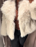 Fashion Women Solid Lapel Faux Fur Coat Long Sleeve Fluffy Loose Short Cardigan Jacket Winter Lady Thicken Warm Outwear