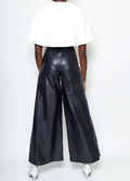 Women Fashion Faux Leather High Waist Wide Leg Loose Pants Sashes Zipper 2025 Spring Party Casual Street PU Trousers