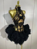 Luxury Black Diamonds Mesh Sexy See Through Cocktail Mini Dress Women Eveing Birthday Party Singer Nightclub Show Stage Costume