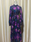 Elegant Floral Printing Long Dressess For Women Stand Collar Lantern High Waist Spliceed Rivet Hollow Out Dress Female New