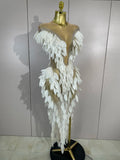 Sparkly Diamonds Pearl Transparent Mesh Long Dress Women Evening Party Birthday Wedding Gown Celebrity Sexy Stage Outfit
