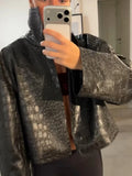 Casual Solid Pu Crocodile Grain Jacket Women Fashion Full Sleeve Stand Collar Loose Female Outwear 2026 Autumn Lady Coats Chic