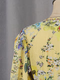 Yellow Floral Print Puff Sleeve Maxi Dress for Women Deep V Neck High Waist Asymmetrical Ruffle Hem Skirt for Garden Parties