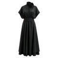 High Neck Midi Maxi Dress for Women 3D Floral Applique Cap Short Sleeve A Line Flowy Leopard Polka Dot for Casual Shopping