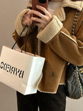 Retro Suede Coat Women's Hong Kong Style Double Breasted Suit Collar Winter New Arrival Chic Lightweight Luxury Coat