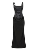 Sexy White Satin Maxi Dresses for Women Square Collar Sleeveless Tunic Fishtail Classic Dinner Dress Female Fashion