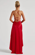 Sexy Satin Long Dress Luxury Ruffles Backless Bandage Evening Dresses Red Burgundy Blue Wedding Guest Cocktail Party Summer New
