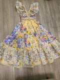 Luxurious Party Folds Design Draped Dress for Women V Neck Flying Sleeve Tunic Floral Printing Vintage Midi Dresses Female