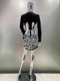 Women Cross-Border Foreign Trade Luxury Rhinestone Fringe Sexy Hollow Suit Dress Fashion Hot Girl Party Dress