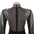 Sexy Rhinestone Patchwork Bodycon Jumpsuits Women Mesh See Through Long Sleeves Rompers Female Party Clubwear Overalls