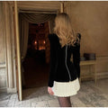 Hit Color Slimming Minimalist Dresses for Women Square Neck Long Sleeve High Waist Temperament Dress Female
