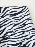 Zebra Stripe Print Two Piece Set for Women Lapel Long Sleeve Spliced Zipper Short Coat Mid Waist Knee Skirt Female